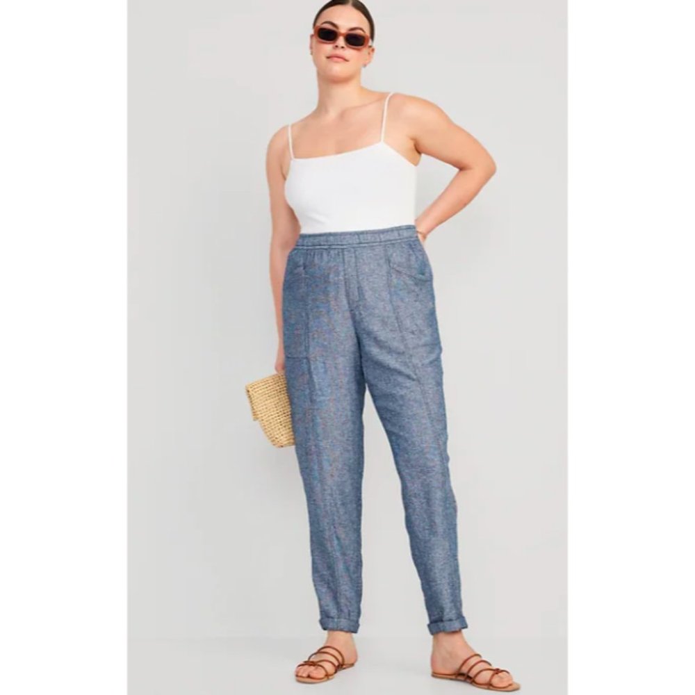 Old Navy Chambray Cropped Linen-Blend Tapered Pants